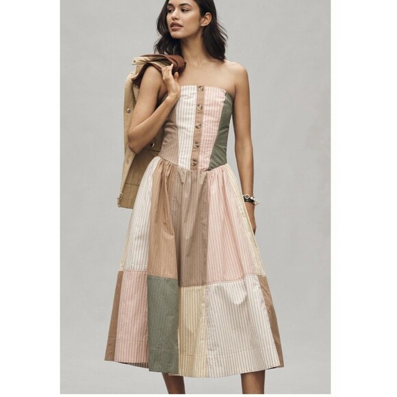 Anthropologie Maeve Strapless Drop Waist A Line Midi Dress Sz XL Ivory - Picture 2 of 9